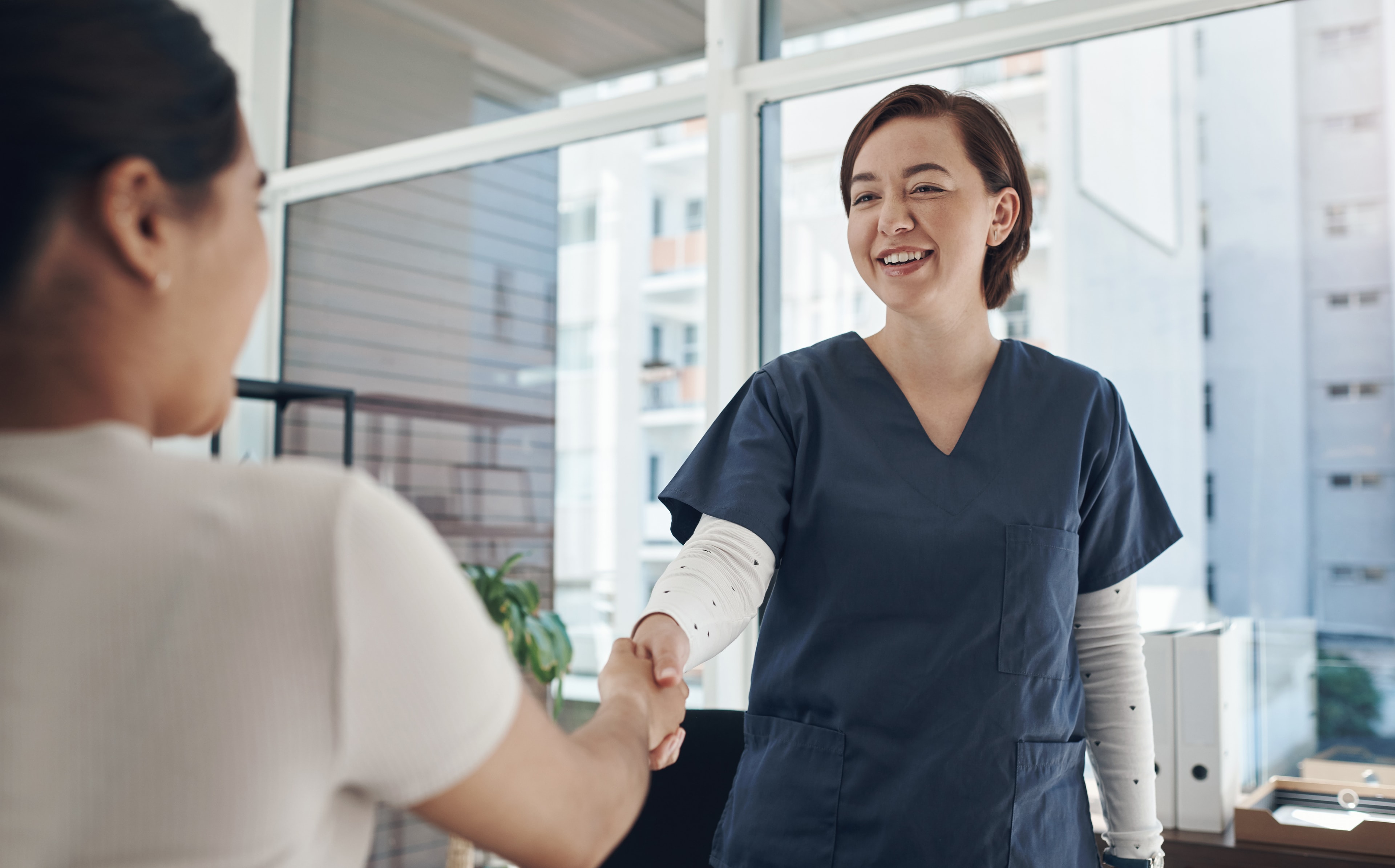 Wound Care Nursing Review - CWCN CWON COCN CCCN Exam Prep Wound Care Nursing Review - clinician greeting patient during certification exam prep